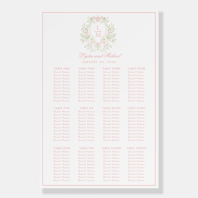 Sweet Crest Monogram Wedding Seating Chart Foam Board (Front)