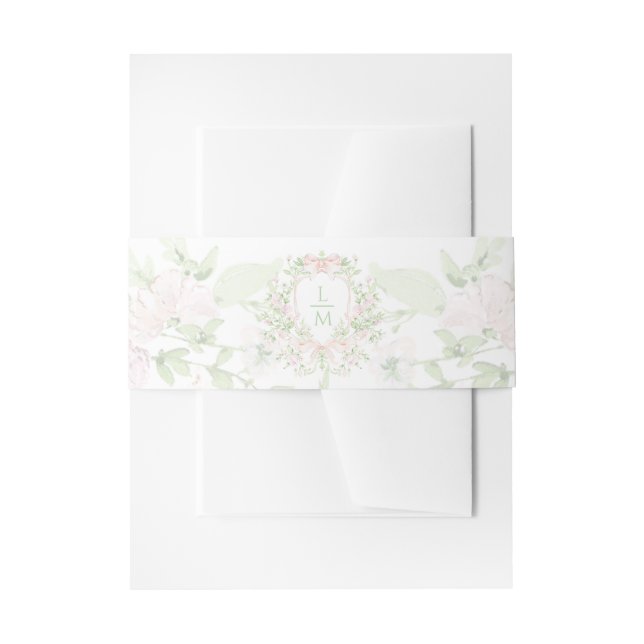 Sweet Crest w/ Blush Pink Bow Invitation Belly Band (Front Example)