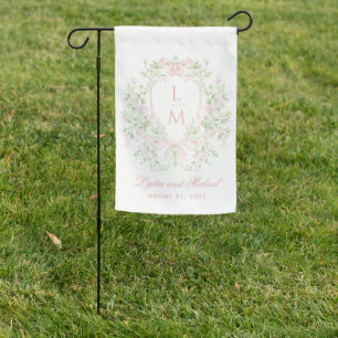 Sweet Crest w/ Blush Pink Bow Wedding Welcome Garden Flag