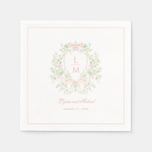 Sweet Crest w/ Blush Pink Bows Monogram Wedding Napkins