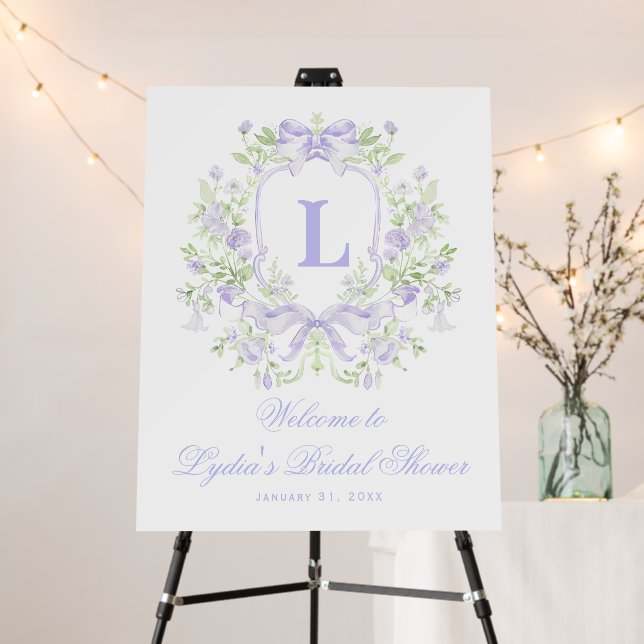 Sweet Crest w/ Lavender Bows Bridal Shower Welcome Foam Board (In Situ (Stand))