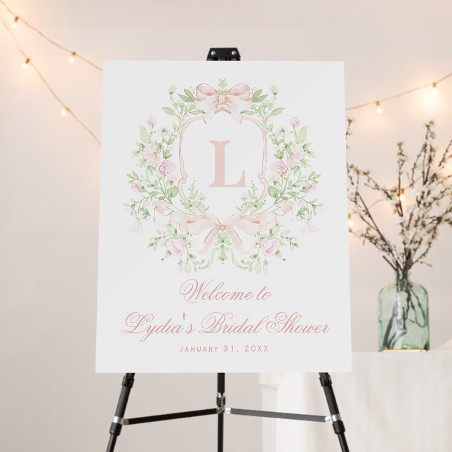 Sweet Crest w/ Pink Bows Bridal Shower Welcome Foam Board (In Situ (Stand))