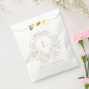 Sweet Crest w/ Pink Bows Monogram Bridal Shower Favor Bag