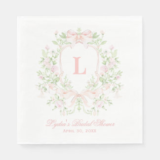 Sweet Crest w/ Pink Bows | Monogram Bridal Shower Napkins