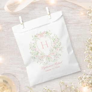 Sweet Crest w/ Pink Bows Monogram Wedding Favor Bag