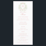 Sweet Crest w/ Pink Bows | Monogram Wedding  Menu<br><div class="desc">The elegant watercolor monogram crest gives this wedding menu a beautiful and timeless look that any sophisticated bride will love.   Personalize with your initial inside the crest. All text can be edited

Colors include,  light pink and green.</div>