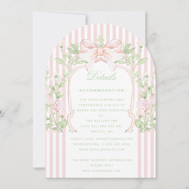 Sweet Crest w/ Pink Wedding Details Enclosure Card (Front)