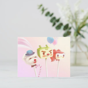 Sweet Crew: Character Cake Pops on a Stick Announcement Postcard