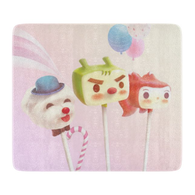 Sweet Crew: Character Cake Pops on a Stick Cutting Board (Front)