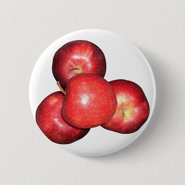 Sweet & Crisp Red Apples - Organic Fruit Print Pinback Button (Front)