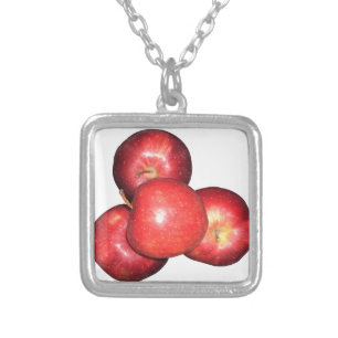 Sweet & Crisp Red Apples - Organic Fruit Print Silver Plated Necklace
