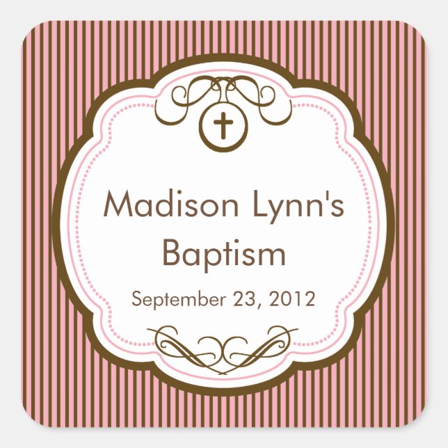 Sweet Cross In Frame Baptism Favor Seal (Front)