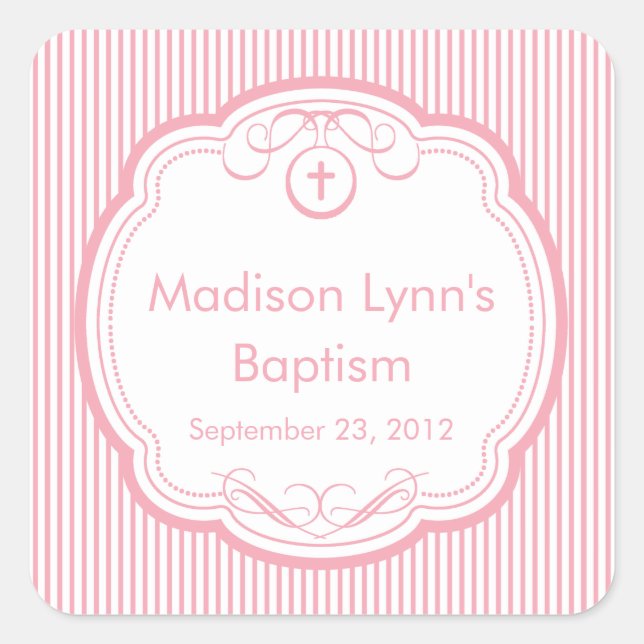 Sweet Cross In Frame Baptism Favor Seal Pink (Front)