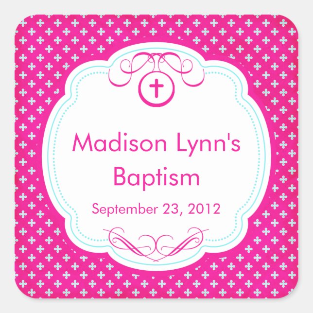 Sweet Cross In Frame Baptism Favor Seal Pink (Front)