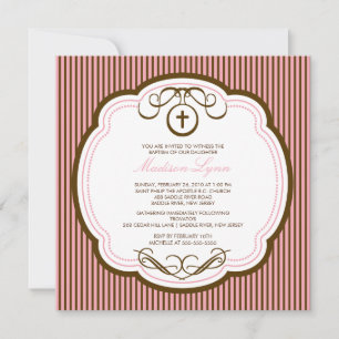 Sweet Cross Pink Baby Girl Baptism Inviation Invitation