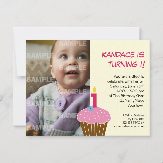 Sweet Cupcake 1st Birthday Party Invitation (Front)