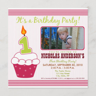Sweet Cupcake 1st Birthday Party Invitation Pink