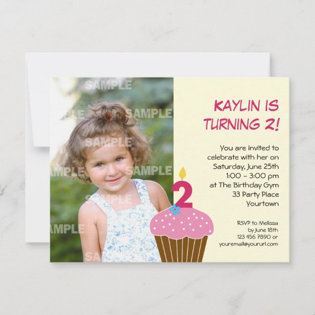 Sweet Cupcake 2nd Birthday Party Invitation (Front)
