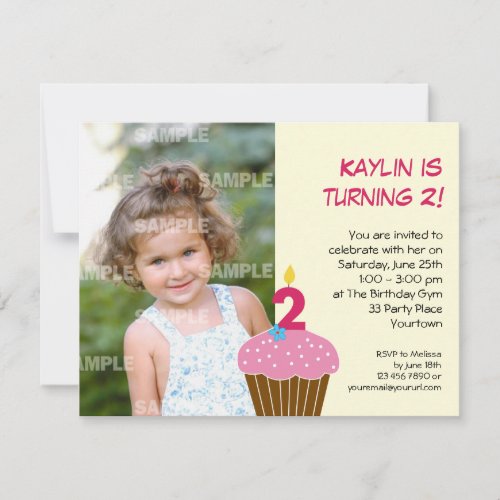 Sweet Cupcake 2nd Birthday Party Invitation