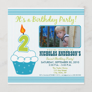 Sweet Cupcake 2nd Birthday Party Invitation Aqua