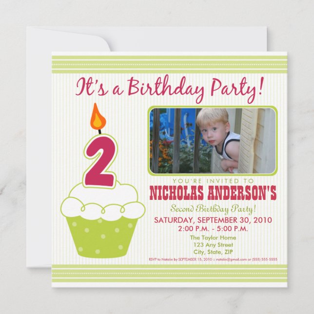 Sweet Cupcake 2nd Birthday Party Invitation Lime (Front)