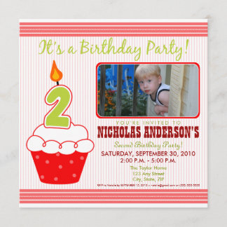 Sweet Cupcake 2nd Birthday Party Invitation Red