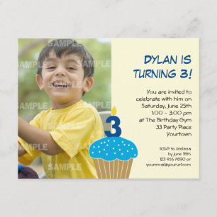 Sweet Cupcake 3rd Birthday Party Invitation