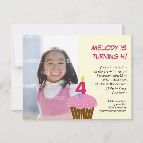 Sweet Cupcake 4th Birthday Party Invitation
