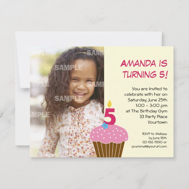 Sweet Cupcake 5th Birthday Party Invitation (Front)