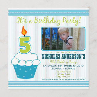 Sweet Cupcake 5th Birthday Party Invitation Aqua