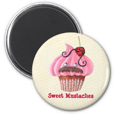 Sweet Cupcake And Mustaches Magnet