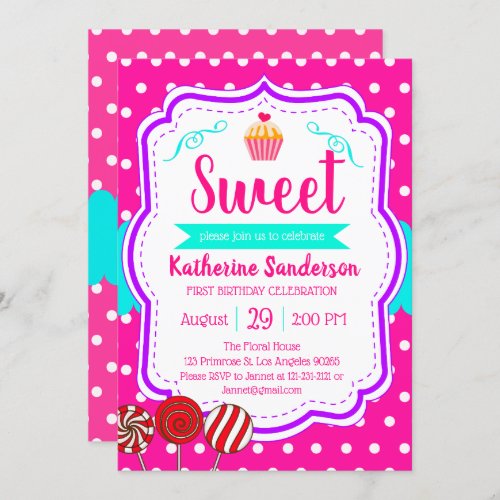 Sweet Cupcake Baby Sprinkle Candy shoppe Birthday Invitation