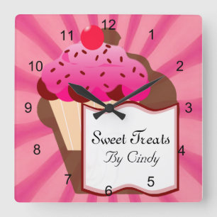 Sweet Cupcake Bakery Square Wall Clock