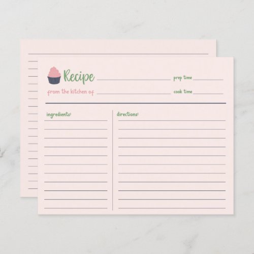 Sweet Cupcake Baking Family Recipe Card