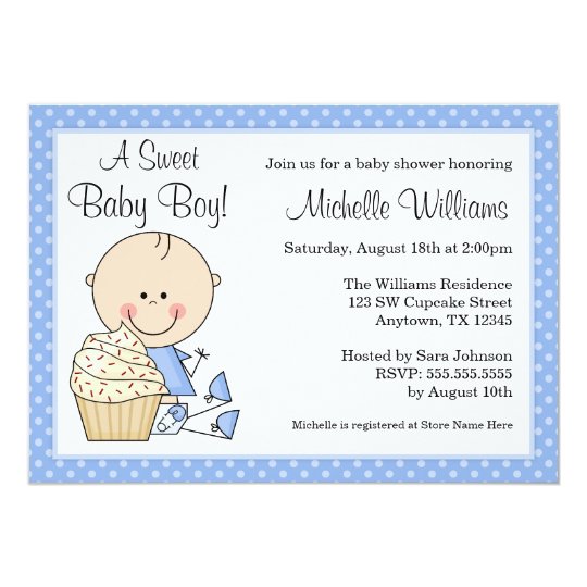 Sweet Cupcake Blue Polka Dot Boy Baby Shower Invitation | Zazzle.com