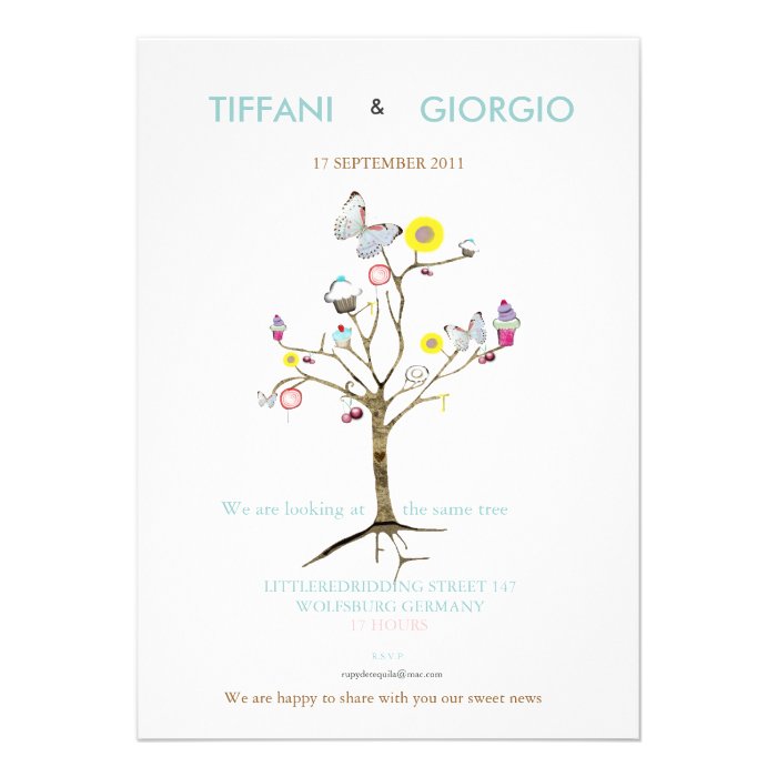 Sweet Cupcake Butterfly Tree Wedding Invitation