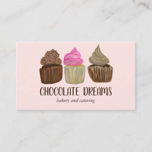 Sweet Cupcake Catering Bakery Charming Pink CUSTOM Business Card