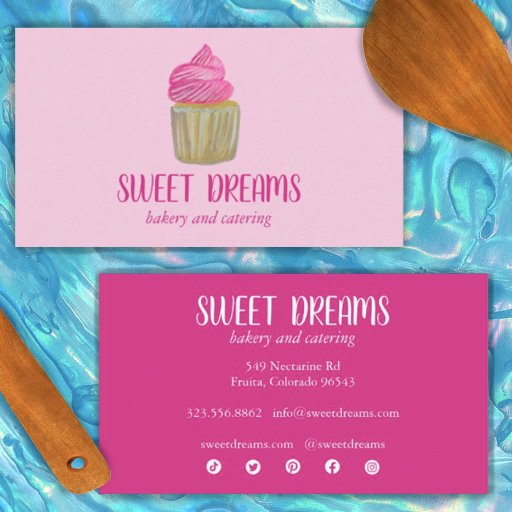 Customizable Sweet Cupcake Catering Bakery Charming Pink Social Business Card