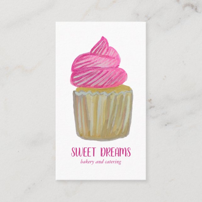 Sweet Cupcake Catering Bakery Pink CUSTOM Business Card (Front)