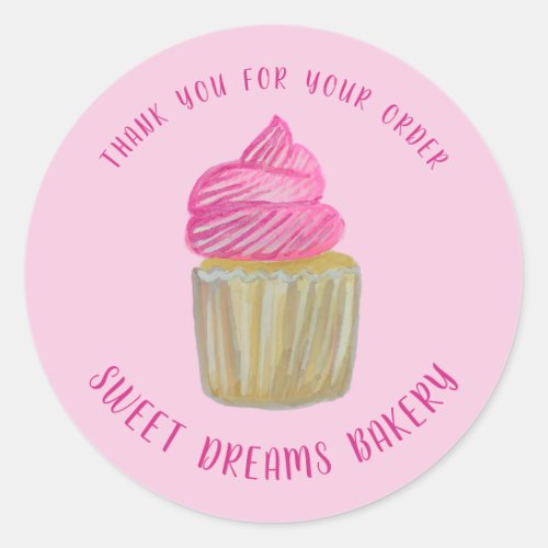 Sweet Cupcake Catering Bakery Pink ORDER THANK YOU Classic Round Sticker