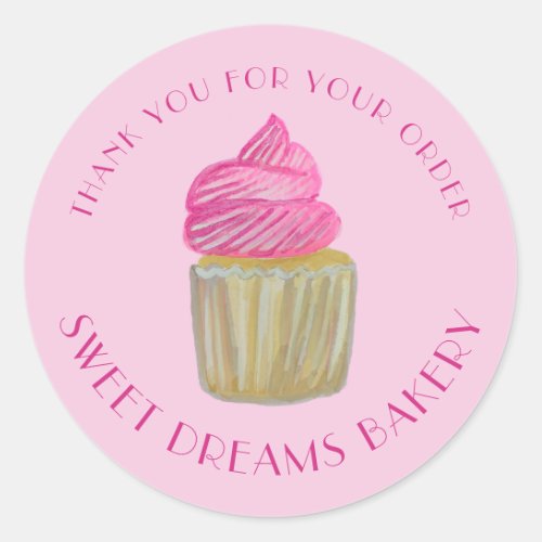 Sweet Cupcake Catering Bakery Pink ORDER THANK YOU Classic Round Sticker