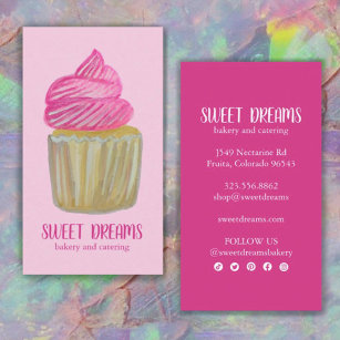 Sweet Cupcake Catering Bakery Pink Social Icons Business Card