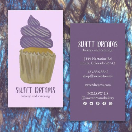 Sweet Cupcake Catering Bakery Purple Social Icons Business Card