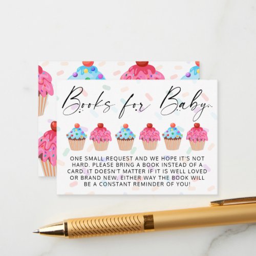 Sweet Cupcake Gender Reveal Book Request Enclosure Card