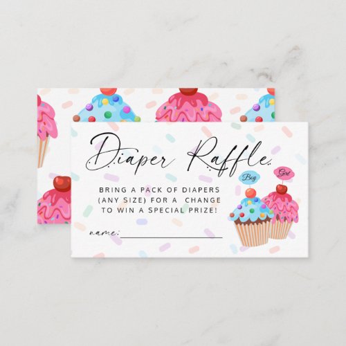 Sweet Cupcake Gender Reveal Diaper Raffle Ticket Enclosure Card