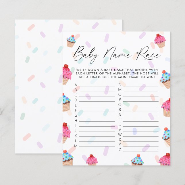 Sweet Cupcake Gender Reveal Game Baby Name (Front/Back)