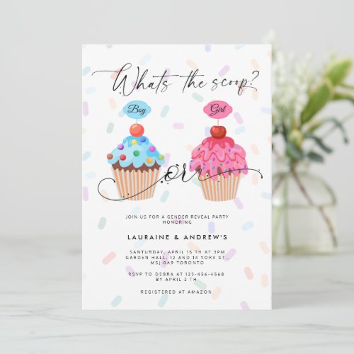 Sweet Cupcake Gender Reveal Party Invitation