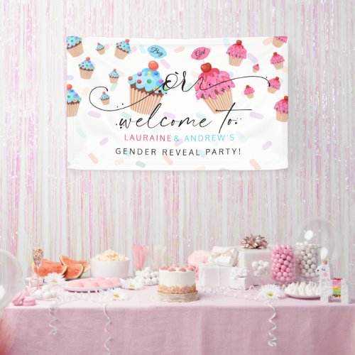 Sweet Cupcake Gender Reveal Party Welcome  Banner