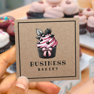 Sweet Cupcake Handmade Cake Rustic Kraft Bakery Square Business Card