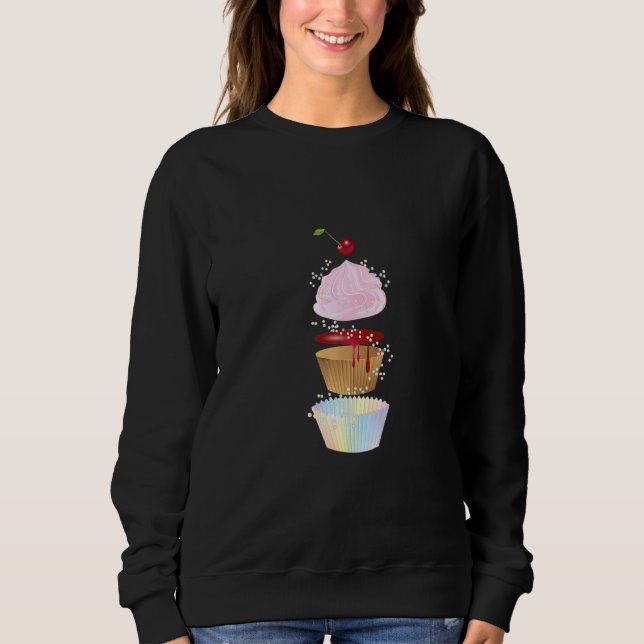 Sweet Cupcake In Individual Pieces With Cherry Sweatshirt (Front)